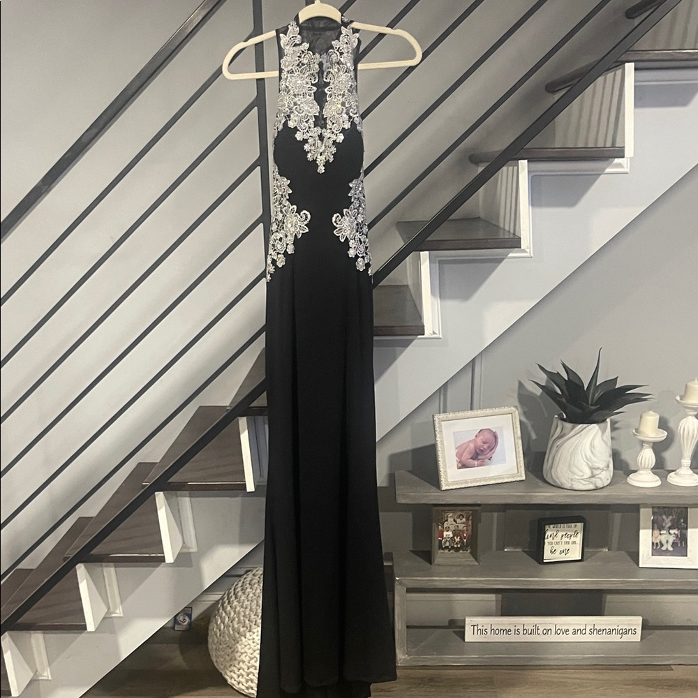 Stella Couture Long‎ Maxi Prom Formal Dress Beaded Open Back Flowy Sparkle XOXO
